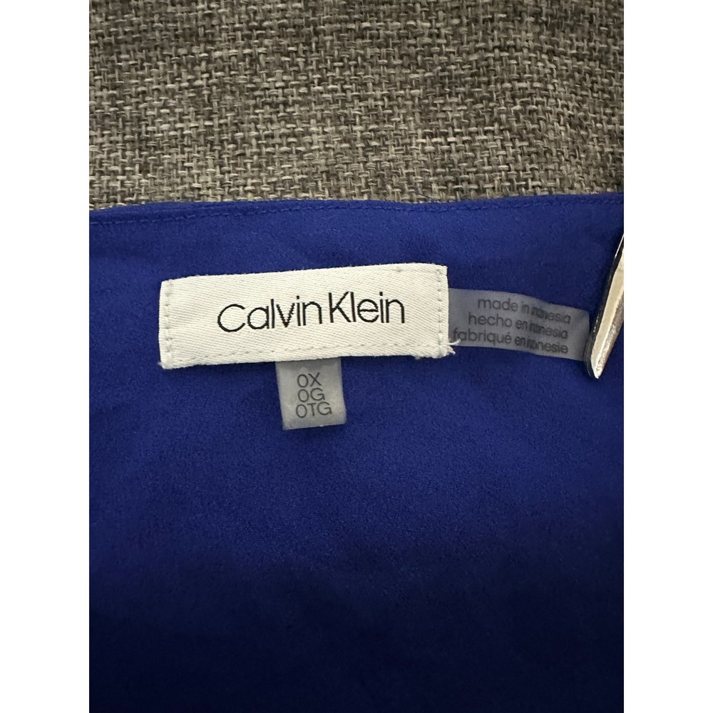 Calvin Klein Women's 0X Blouse Blue Ruffle Sleeve V-Neck W9LAI505 - Picture 6 of 9